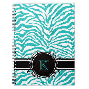 Carnet Copie bleue géniale de zèbre avec le monogramme de