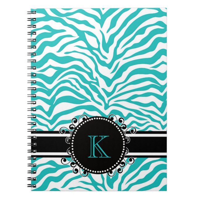 Carnet Copie bleue géniale de zèbre avec le monogramme de (Devant)