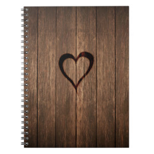 Carnet Copie de coeur brûlée par bois rustique