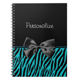 Carnet Copie noire et turquoise à la mode de zèbre avec