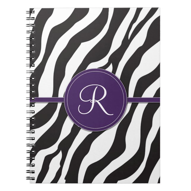 Carnet Copie pourpre Girly de zèbre de monogramme (Devant)