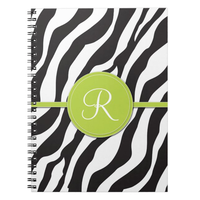 Carnet Copie verte Girly de zèbre de monogramme (Devant)