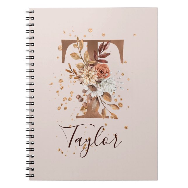 Carnet Copper Autumn Floral Letter T Fall Flowers (Devant)