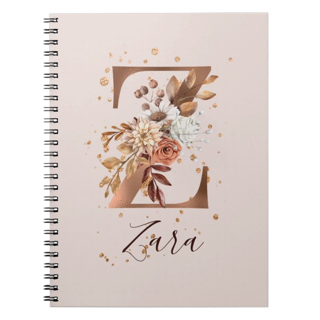 Carnet Copper Floral Monogram Letter Z Fall Flowers (Devant)