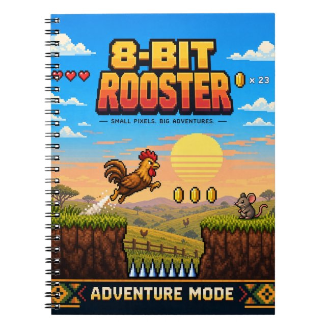 Carnet Coq, Rétro Pixel Art 8-Bit (Devant)