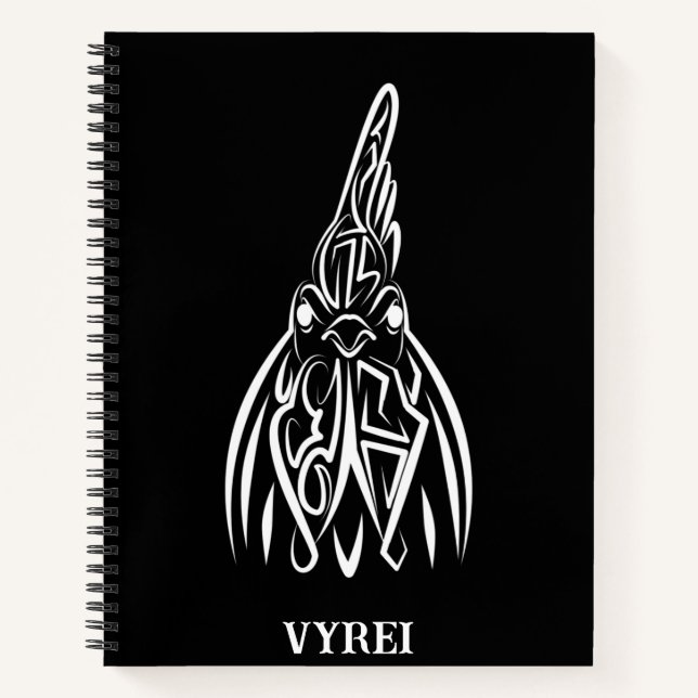 Carnet Coq tribal noir et blanc (Devant)