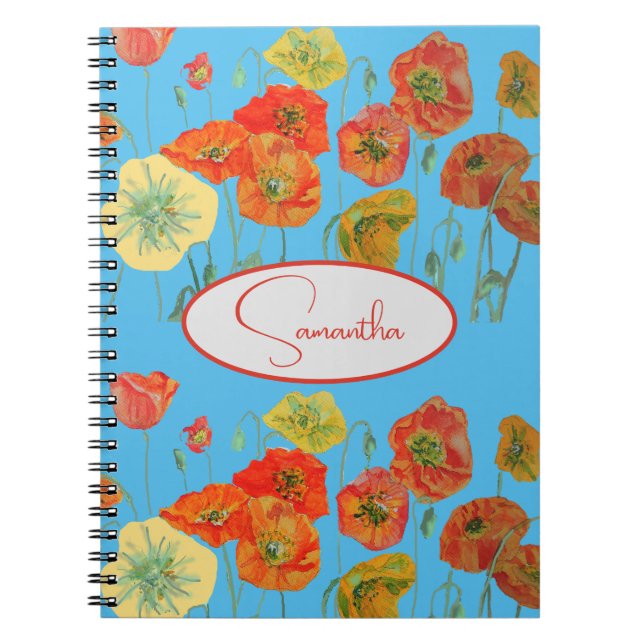 Carnet Coquelicot orange rouge Poppies floral Nom de fill (Devant)