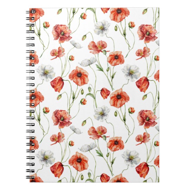 Carnet Coquelicots et fleurs sauvages blanches de prairie (Devant)