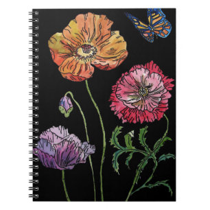Carnet Coquelicots jolis sur peinture à l'aquarelle noire