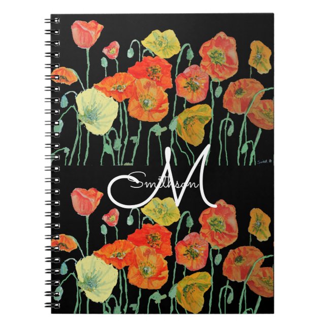 Carnet Coquelicots Orange Rouge aquarelle florale (Devant)