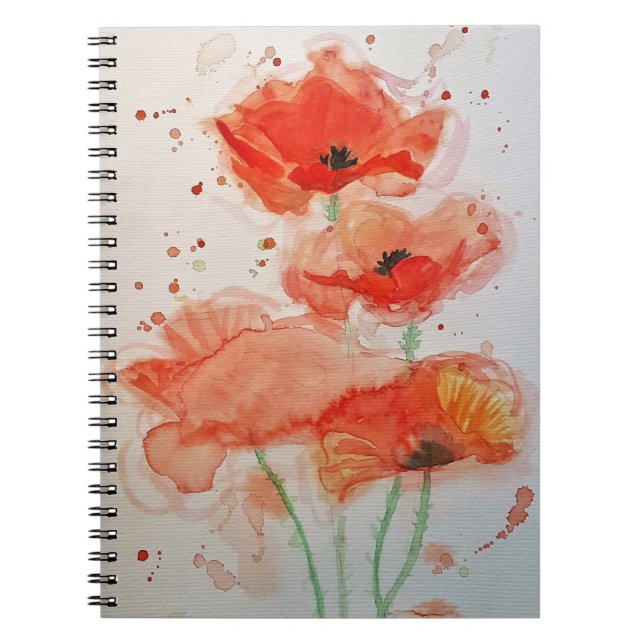 Carnet Coquelicots Rouge Clair Aquarelle Fleur Floral  (Devant)
