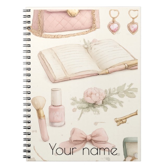 Carnet Coquette Aesthetic Pink Bow Makeup Personalized No (Devant)