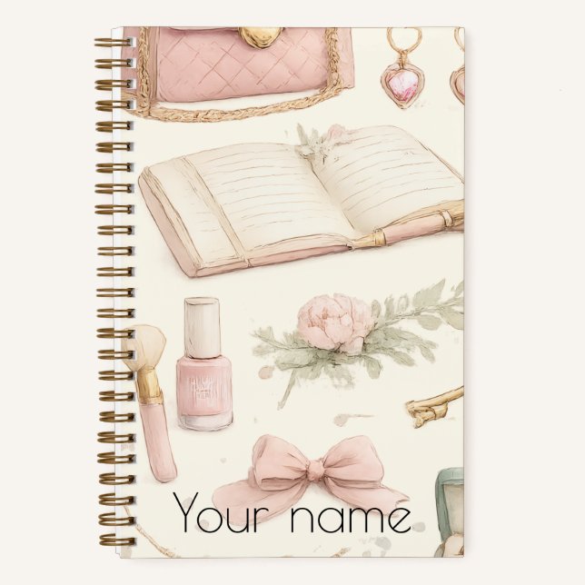 Carnet Coquette Aesthetic Pink Bow Makeup Personalized No (Recto)