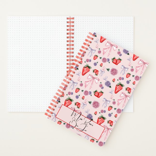 Carnet Coquette Bow, rose et fraise motif BuJo (À l'intérieur)
