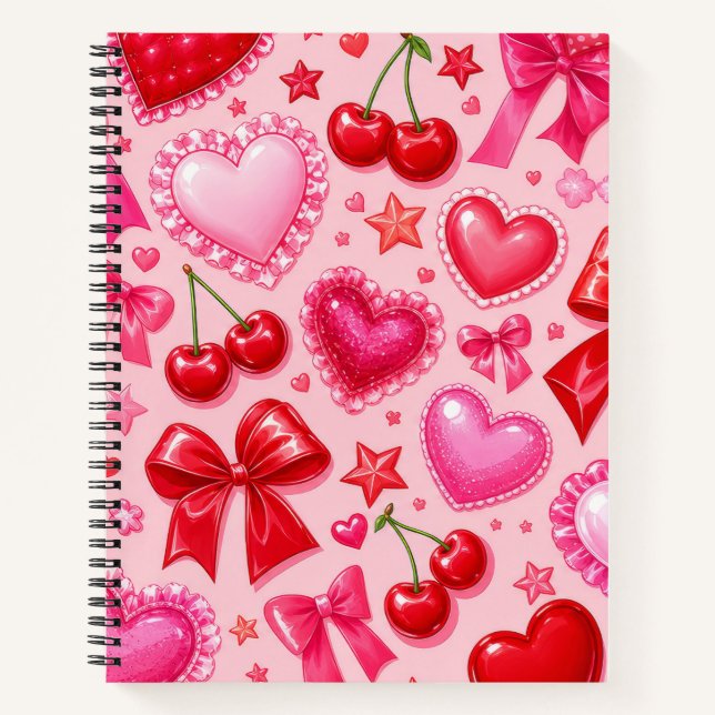 Carnet Coquette Cœurs Roses et Cerises (Devant)