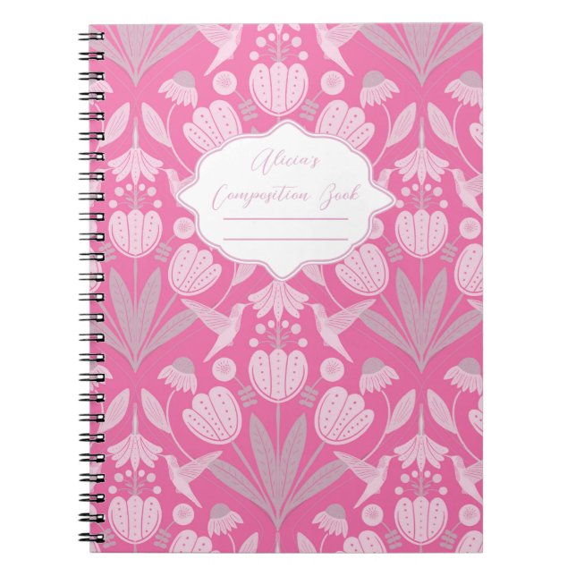 Carnet Coquette colibri rose Composition personnalisée (Devant)