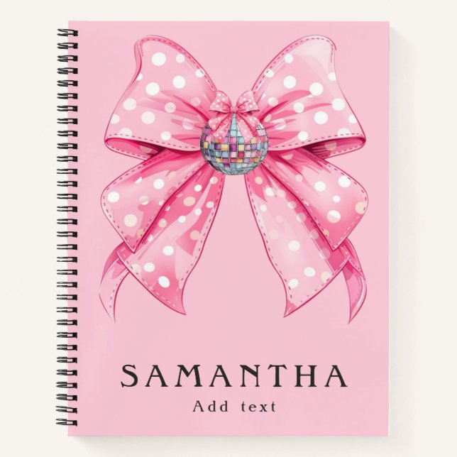Carnet Coquette Girinine Disco Ball Pink Plaid Bow (Devant)