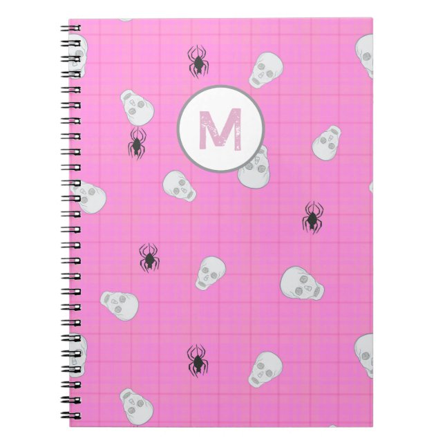 Carnet Coquette Personnalisée Pink Plaid Halloween Skuls (Devant)