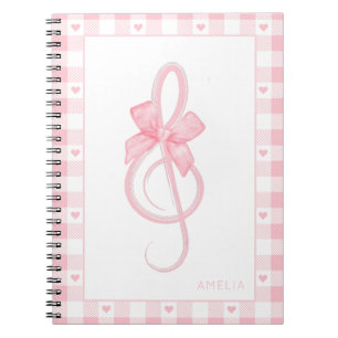 Carnet Coquette Pink Treble Clef Bow En vichy Motif