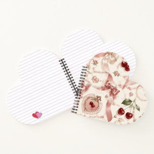 Carnet Coquette Vintage Rose Ruban & Cerise Motif Cœur Es
