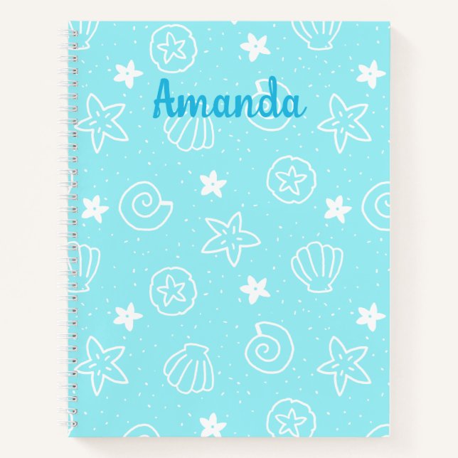 Carnet Coquillages et étoile de mer motif bleu clair (Devant)