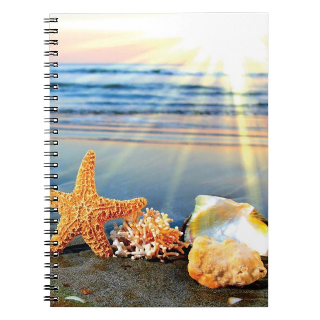 Carnet Coquillages marins et étoiles de mer sur la plage (Devant)