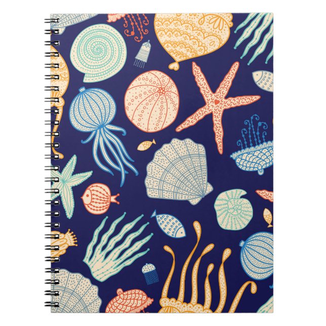 Carnet Coquilles de méduse Poisson Algues Motif (Devant)