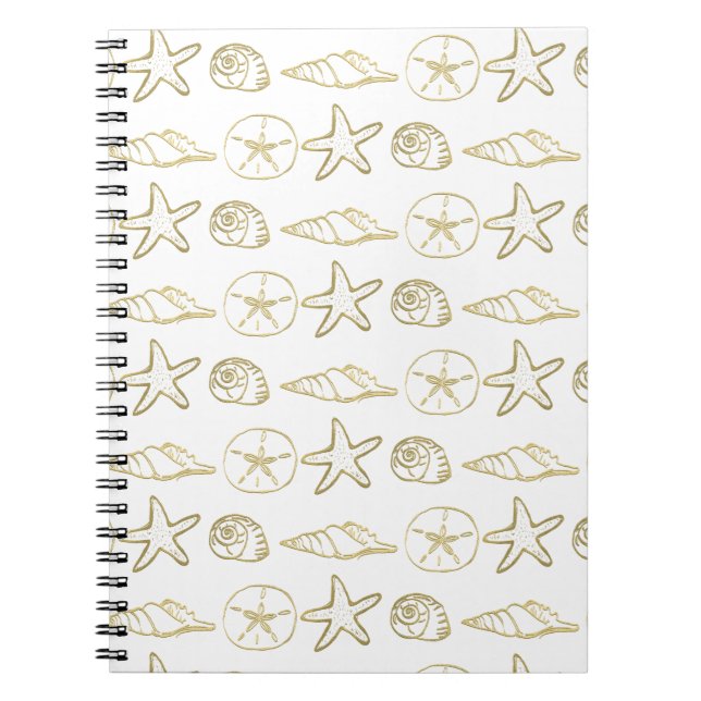 Carnet Coquilles de mer aspect feuille d'or chic plage él (Devant)