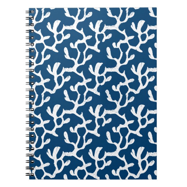 Carnet Corail Abstrait bleu et blanc Motif répétitif (Devant)