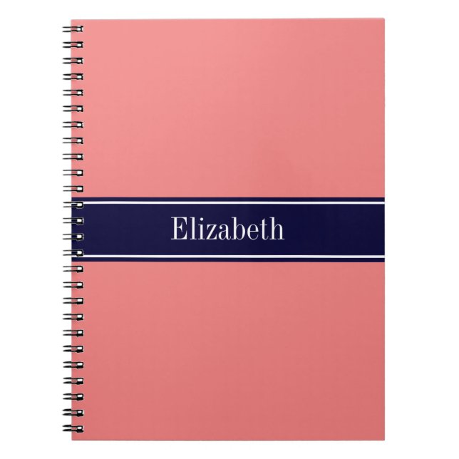 Carnet Corail clair solide, Marine Blue Ribbon Nom Monogr (Devant)