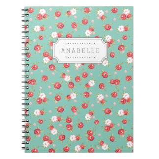 Carnet Corail et Aqua Chic Vintage Floral Imprimer Monogr