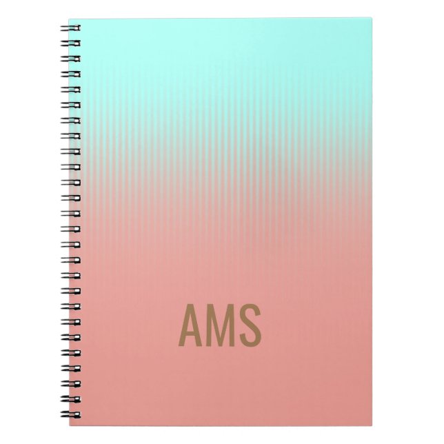 Carnet Corail monogramme et rayures turquoise (Devant)