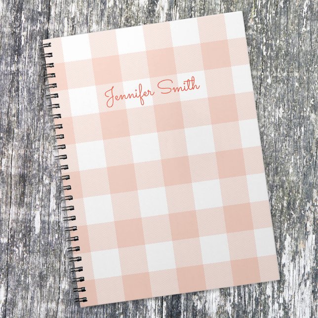 Carnet Corail pastel moderne et carreaux gingham blanc (Créateur téléchargé)