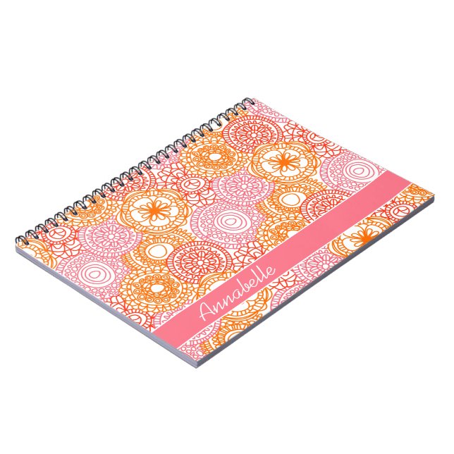 Carnet Corail rose personnalisé Motif d'art floral rouge  (Côté gauche)