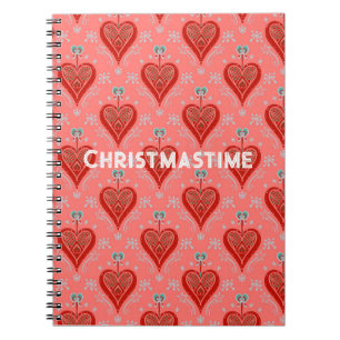Carnet Corail rouge vintage coeur de Noël ornaJeter Couss