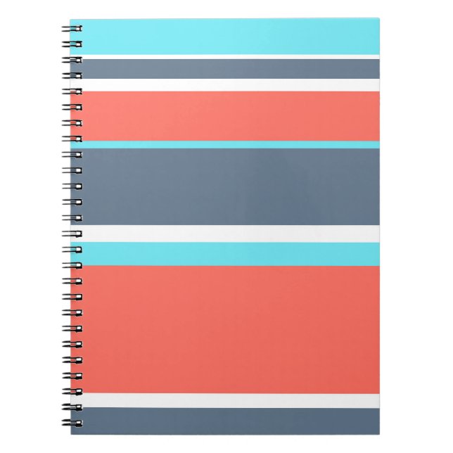 Carnet Corail vivant, bandes bleues et grises (Devant)