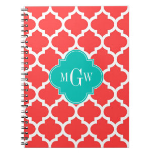 Carnet Coral Red Wht Moroccan #5 Teal 3 Initial Monogram