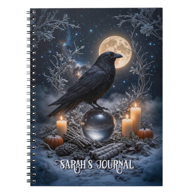 Carnet Corbeau et boule de cristal avec bougies neige (Devant)