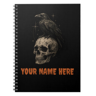 Carnet Corbeau gothique sur crâne Mystère vintage .
