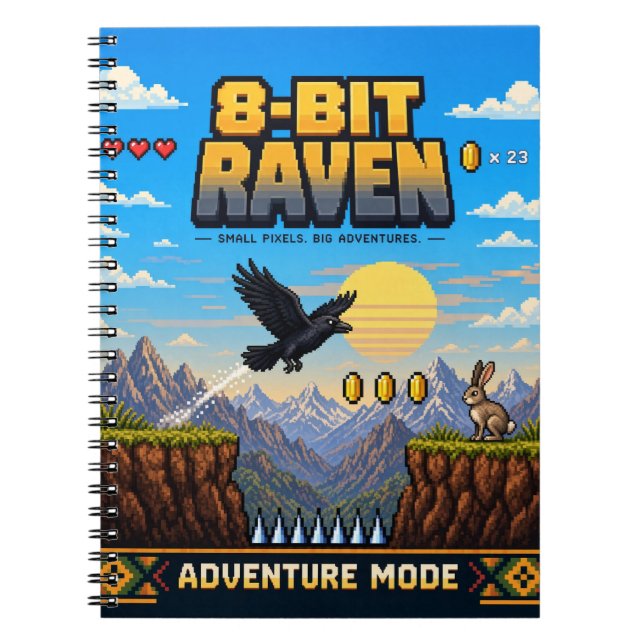 Carnet Corbeau, Pixel Art Rétro 8 Bits (Devant)