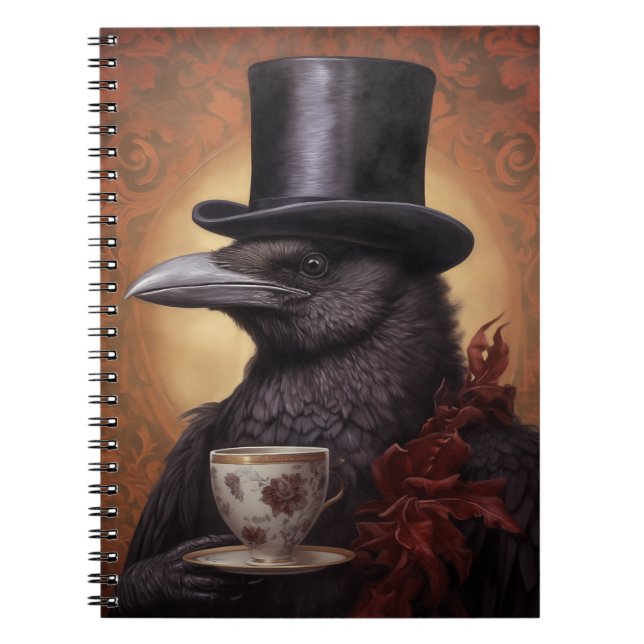 Carnet Corbeau victorien avec/Top Hat Apprécie Café - Car (Devant)