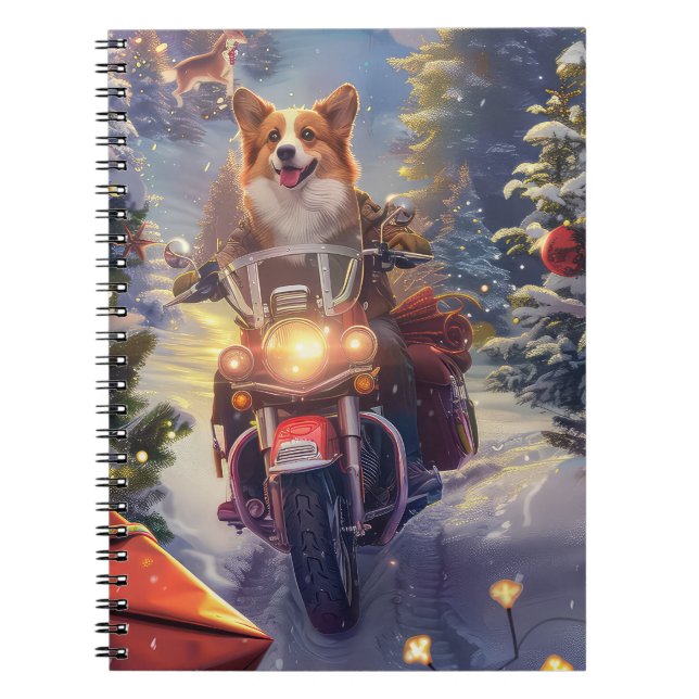 Carnet Corgi Chien équitation Moto Noël (Devant)