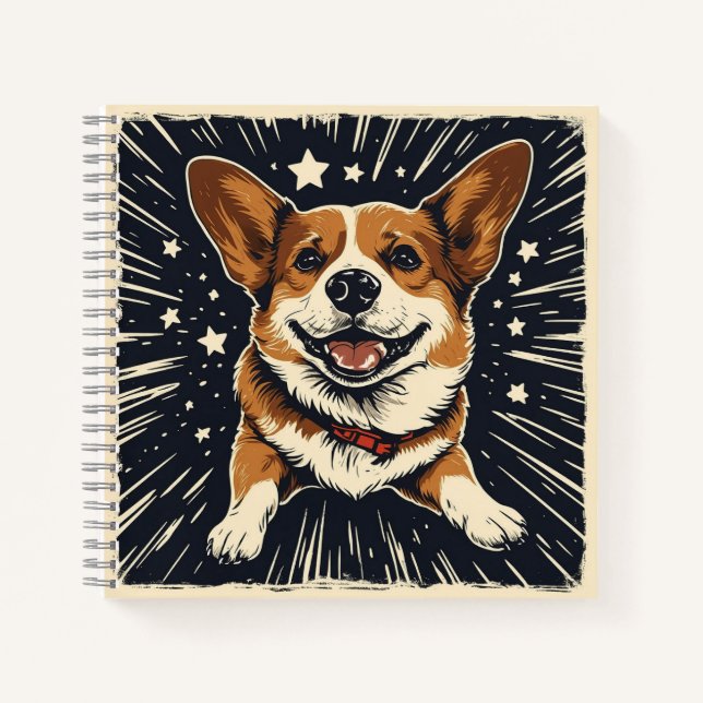 Carnet Corgi cosmique - Linéocut étoilé (Devant)