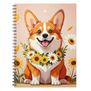 Carnet Corgi couronne de tournesols décoration murale