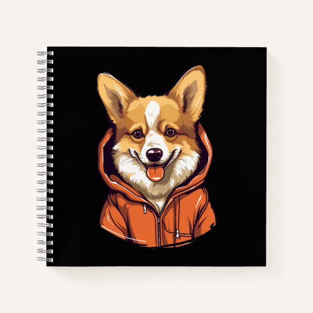Carnet Corgi Drôle Portant un Sweat à Capuche (Devant)