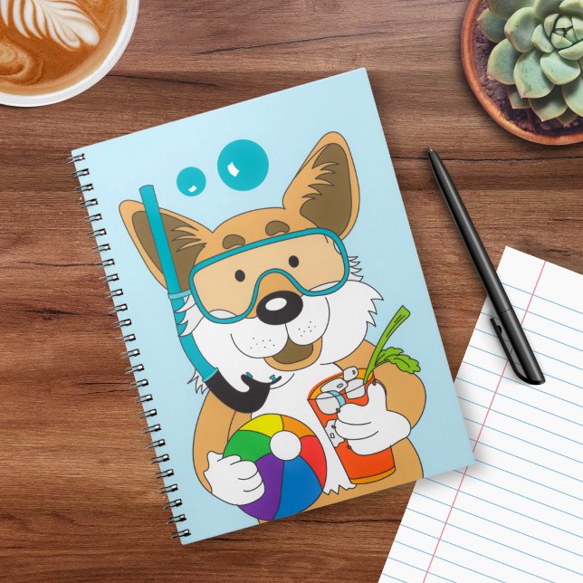 Carnet Corgi en été Scuba Diver Cocktail mignon chien (Corgi in Summer Snorkel Beach Ball Ready for the Pool Spiral Notebook Corgi Dog Gift)