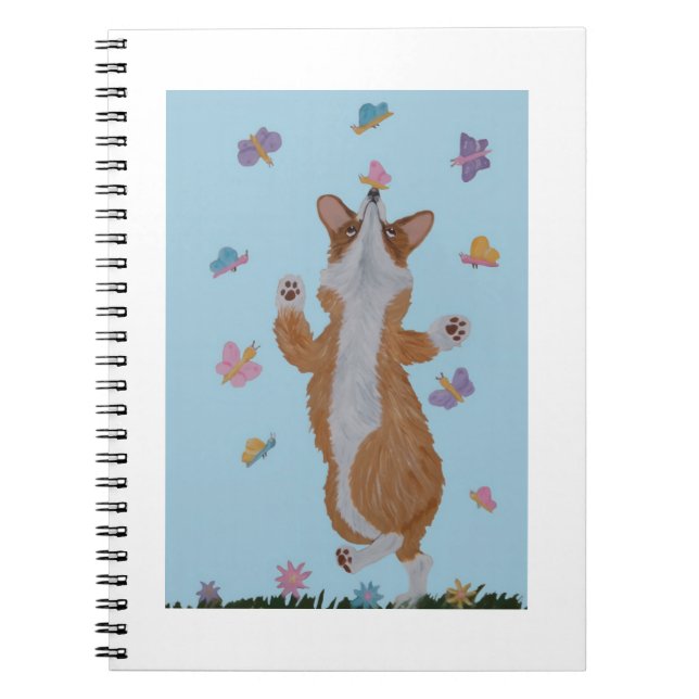 Carnet Corgi gallois dansant avec des papillons (Devant)
