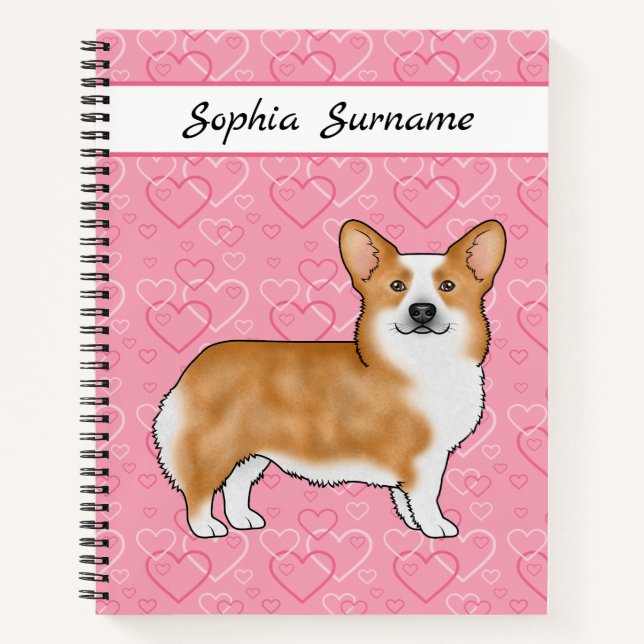 Carnet Corgi gallois Pembroke Rouge Sur Coeur Rose Avec N (Devant)