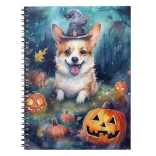 Carnet Corgi Halloween avec citrouilles effrayant