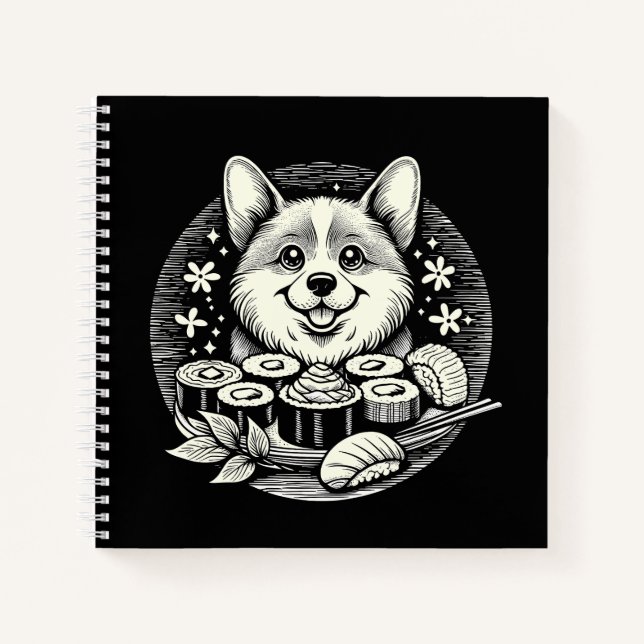 Carnet Corgi mignonne avec Sushi Kawaii Animaux (Devant)
